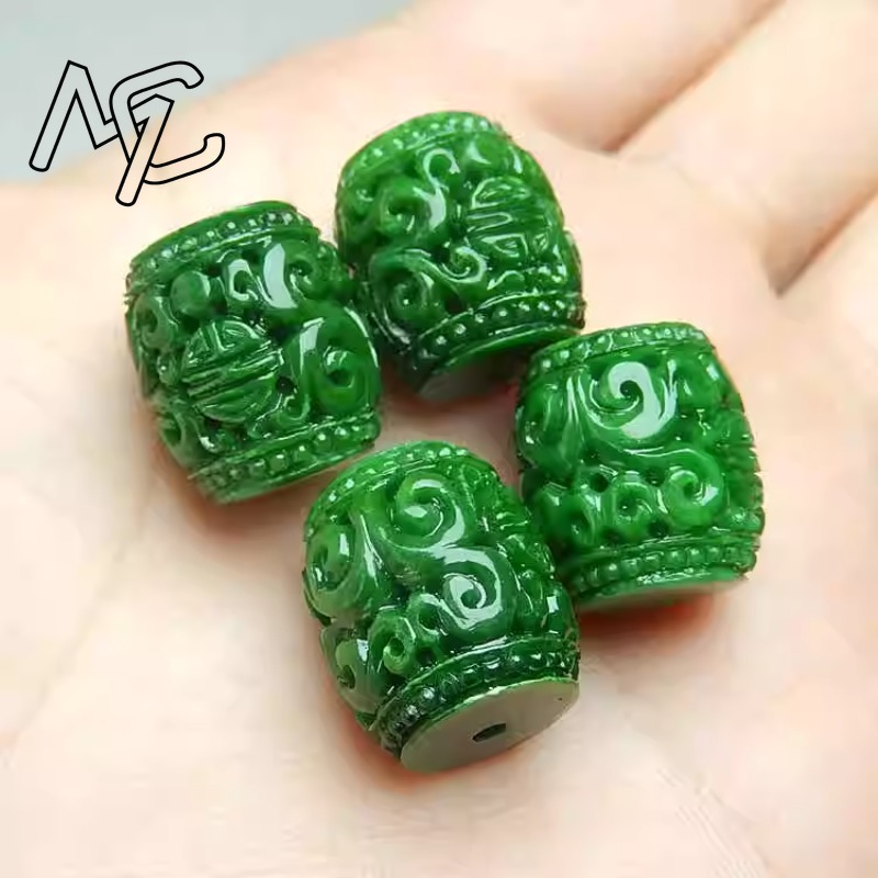 Beading - 5 Buah Manik-manik Ukiran Giok Hijau
