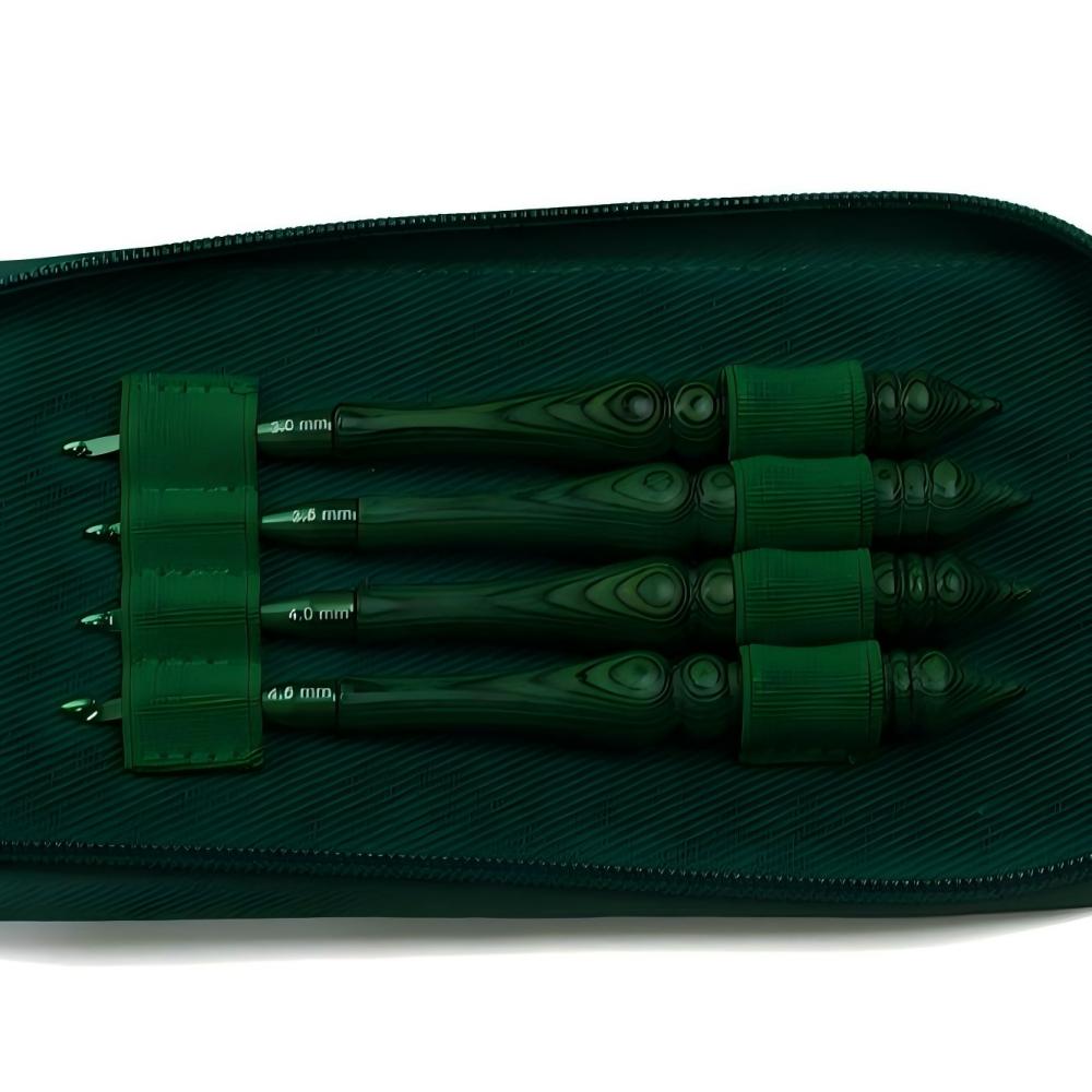 Wooden Crochet Hooks Ergonomic Handle - Set Jarum Rajut Kait, Warna Hijau,