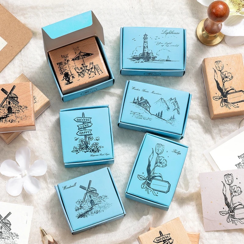 Scrapbooking - Stempel Karet Kayu Antik, Motif Pemandangan
