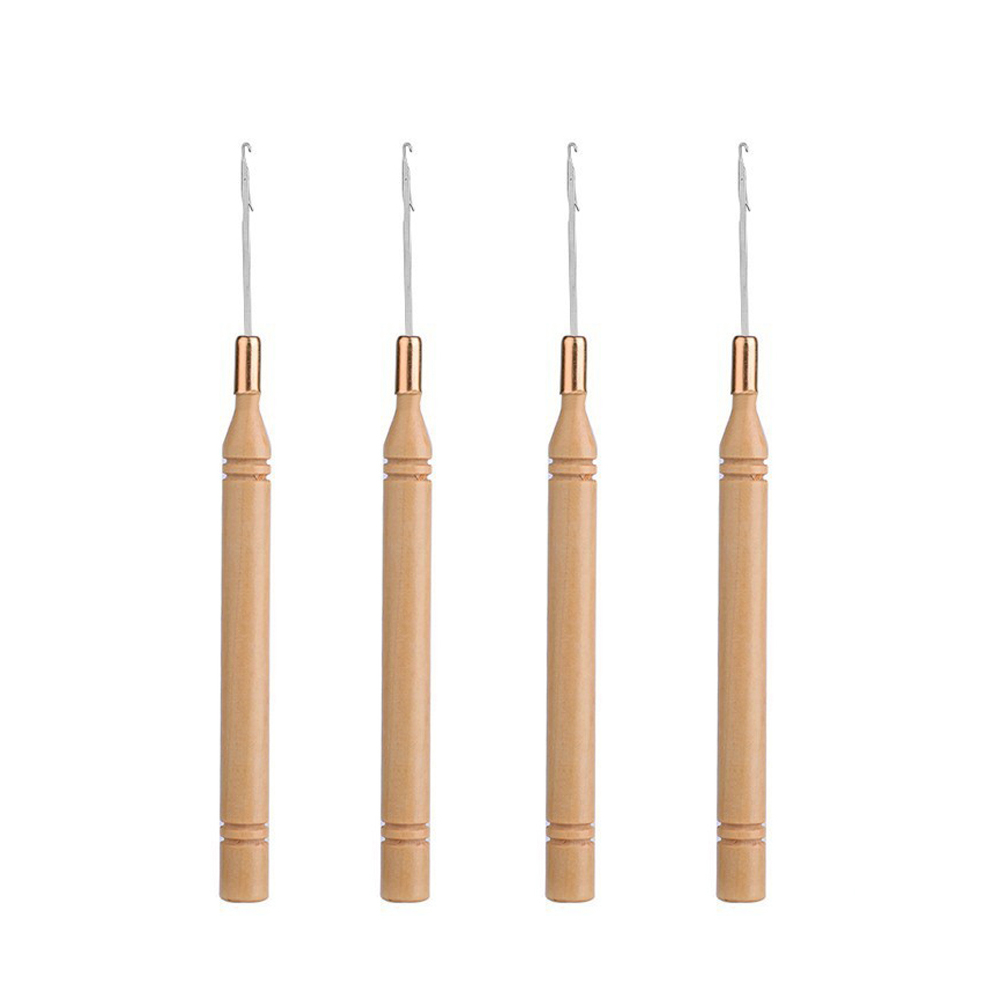 Wooden Crochet Hooks Ergonomic Handle - Jarum Pengait Ekstensi Rambut dengan Gagang