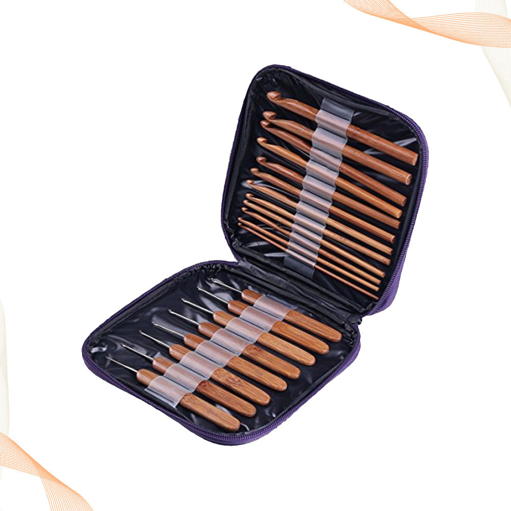 Wooden Crochet Hooks Ergonomic Handle - 1 Set Alat Merajut dari Bambu,