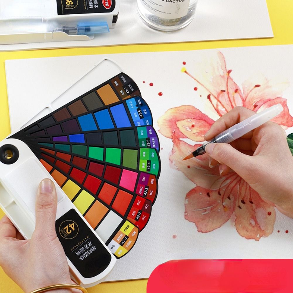Watercolor Paint Set Solid Pigment - Set Cat Air Lipat dengan Kuas