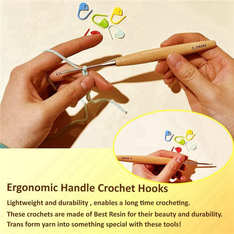 M12K-40 buah Jarum Rajut Kayu  - Wooden Crochet Hooks Ergonomic Handle ulasan dan harga