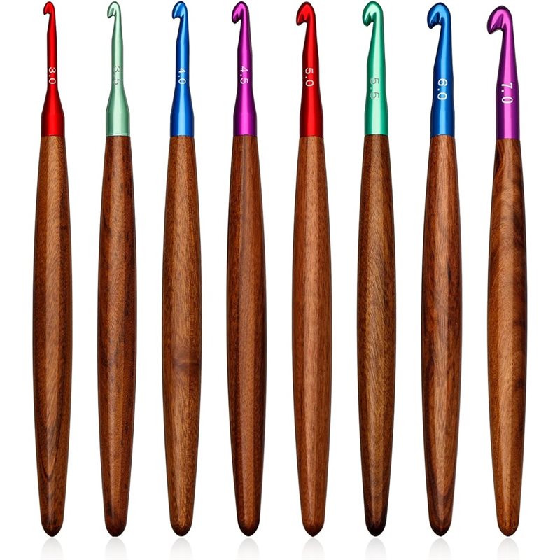 AB34-Jarum Rajut Aluminium Den - Wooden Crochet Hooks Ergonomic Handle ulasan dan harga